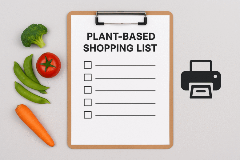 Lista de compras plant-based pronta para imprimir