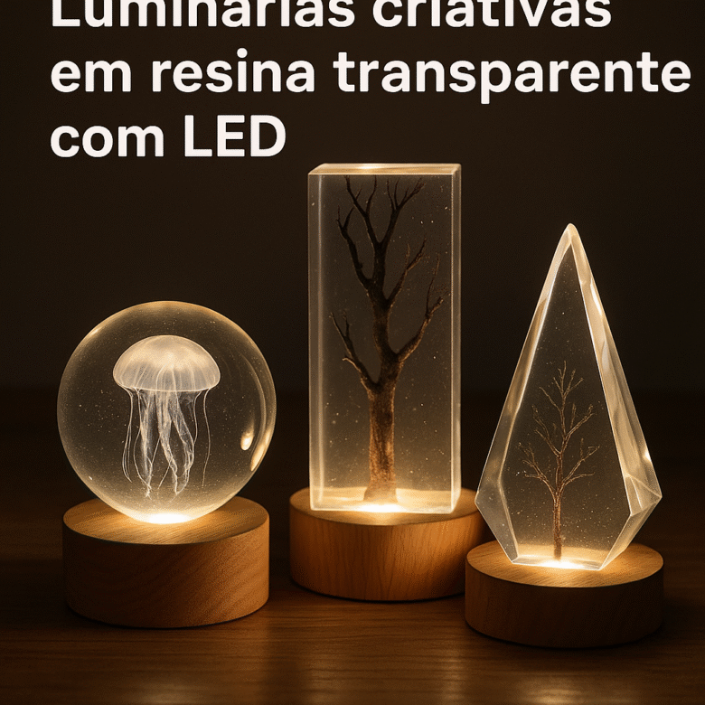 Ideias de Luminárias Criativas com Resina Transparente e LED