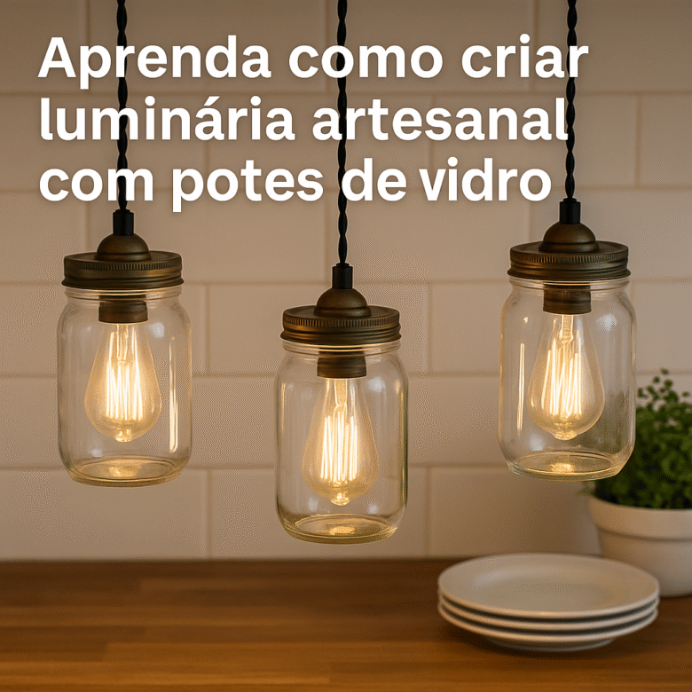 Luminária Artesanal com Potes de Vidro Reciclados para Cozinha