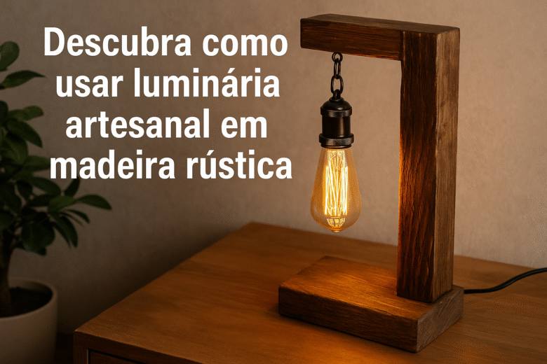 Luminária Artesanal em Madeira Rústica para Sala de Estar