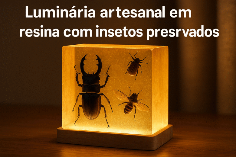 Luminária Criativa em Resina com Insetos Preservados Beleza, Arte e Natureza em um Só Objeto